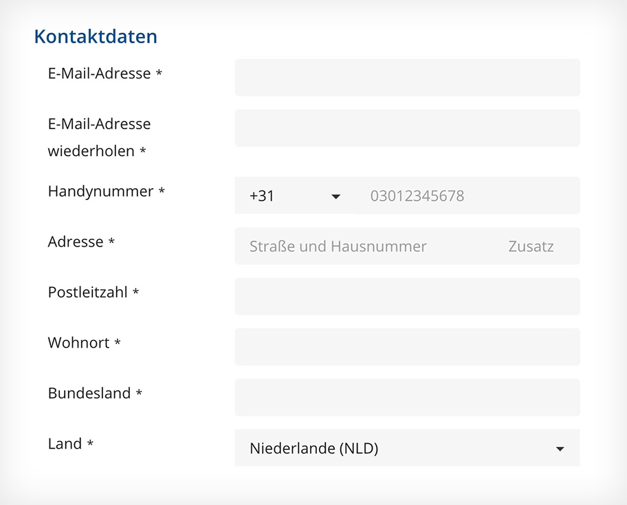 ESTA-Formular: Kontaktdaten Antragsteller